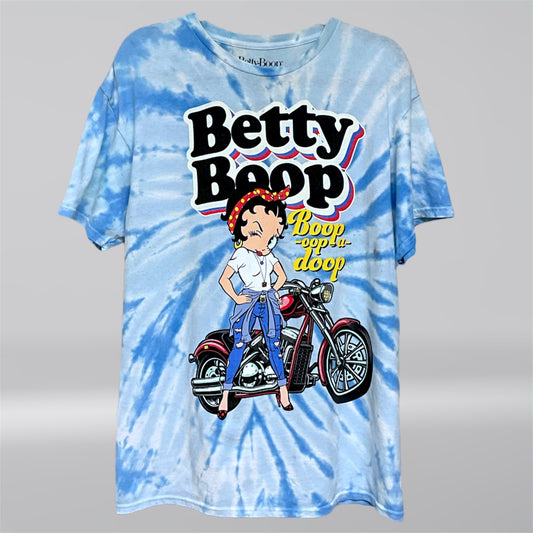 BLUE TIE-DYE BETTY BOOP MOTORCYCLE T-SHIRT